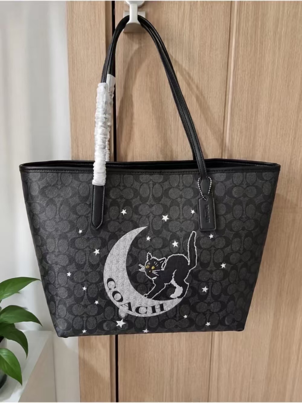 Coach Black Signature Moon & Cat Graphic Tote
